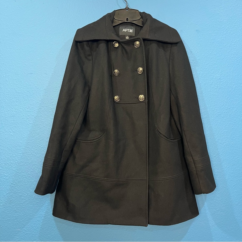 Apt 9 Recycled Wool Blend Black Pea Coat Button Snap Closure Women Size Medium - Picture 1 of 16